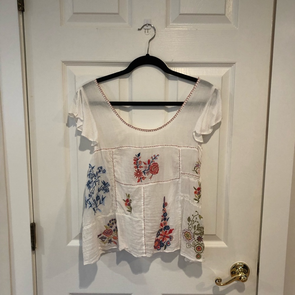 Floral White Anthropologie Blouse